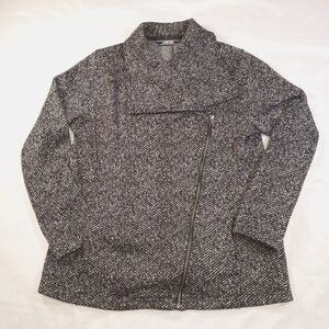 Lands End‎ Side Zip Black And White Patterned Size Medium Pea Coat Dress Jacket